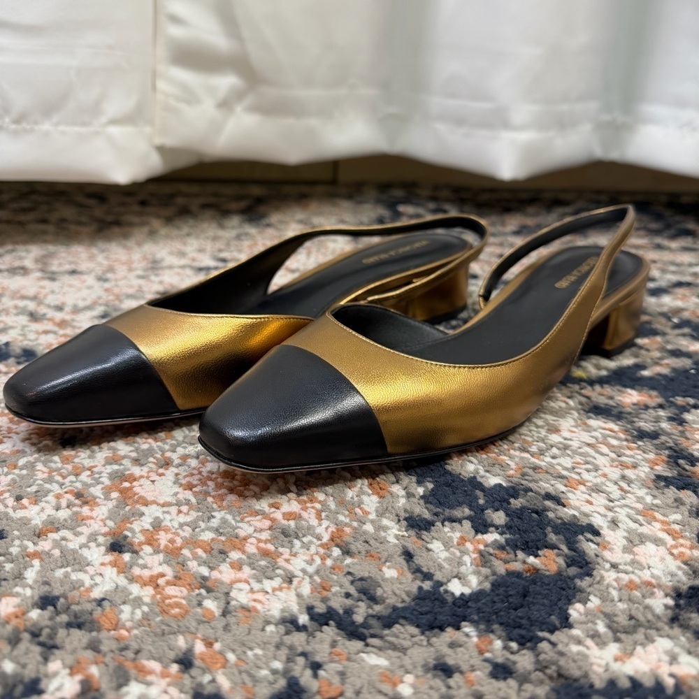NWT Veronica Beard ‘Cecile’ Slingbacks in “Black & Dark Gold Leather” Size 9